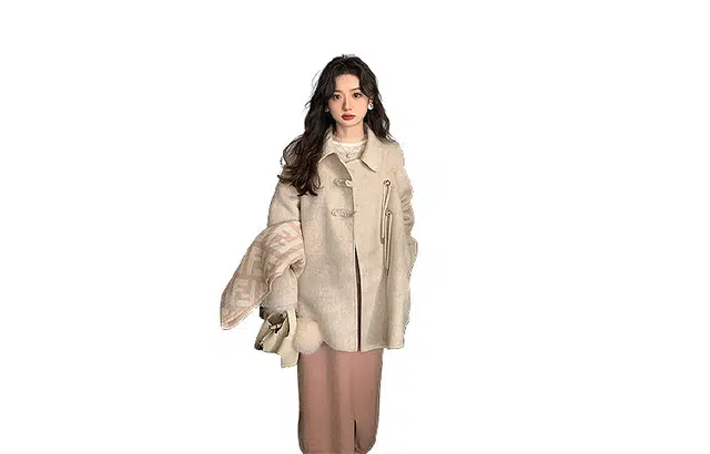 花栗鼠小姐 纯色长袖直筒斗篷披风 女款