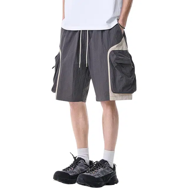 米素力 速干大口袋大码几何图案中腰五分裤工装短裤 男款