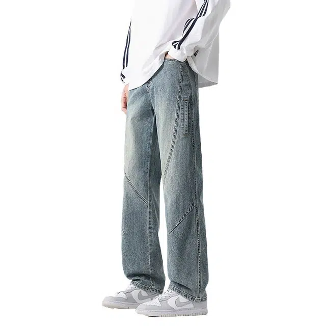 隐狼世家 美式高街水洗复古休闲潮牌痞帅直筒裤子牛仔裤 男款