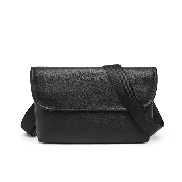 老人头 复古小众高级设计感通勤多功能百搭轻便 牛皮 斜挎包 男款 黑色