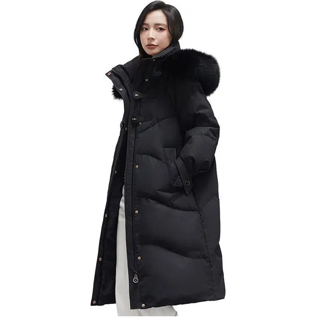 鸭鸭 舒适休闲经典保暖时尚加厚宽松连帽中长款羽绒服 女款