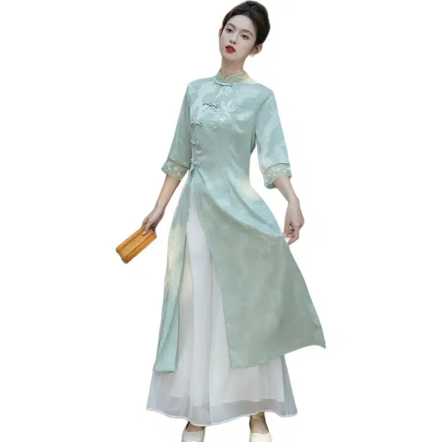 丝絮丝绸 新中式改良旗袍裙气质连衣裙简约下装裙装套装 女款