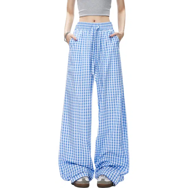 黑恐龙 美式痞帅格子高街出行百搭设计感纯棉直筒宽松休闲裤 男女同款