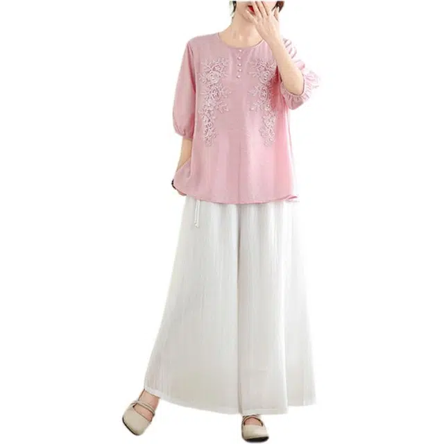 丝絮丝绸  新中式夏季薄款文艺五分袖国风 上衣 女款