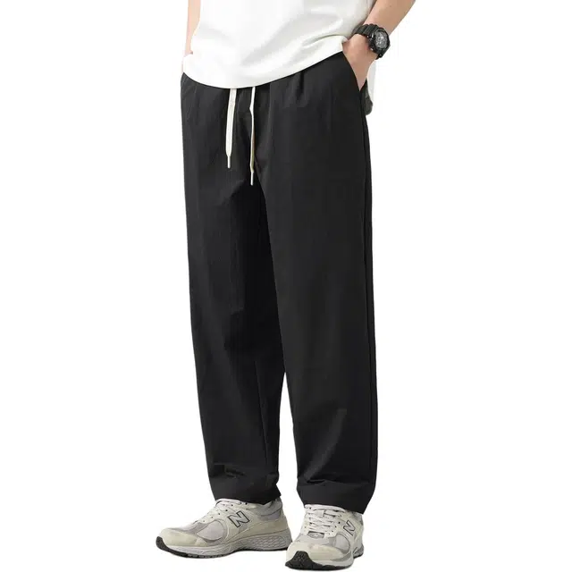 杜克恩 冰丝轻薄防水运动裤夏季薄款美式纯色简约长裤潮流百搭宽松锥形直筒休闲裤 男女同款