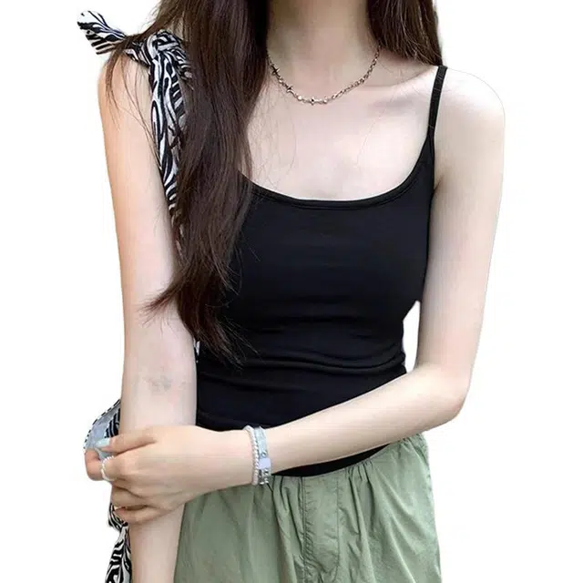 黑恐龙 纯色螺纹背心内搭美背文胸一体打底无胸垫外穿上衣吊带 女款