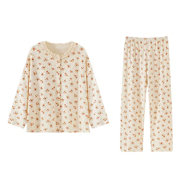 顶瓜瓜 碎花简约舒适亲肤透气带胸垫可外穿家居服睡衣套装 女款