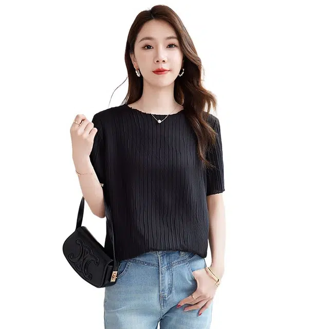 水墨佳人 上衣女日常穿搭简约轻奢桑蚕丝短袖衬衫 女款