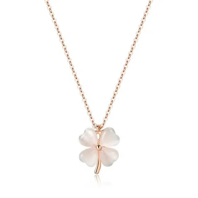 克兰茜 轻奢四叶草转运锁骨链 小众清新简约森系清冷氛围感设计 经典百搭个性时尚优雅大气 精美礼盒 可调节好运 玻璃猫眼 玉石项链 女款