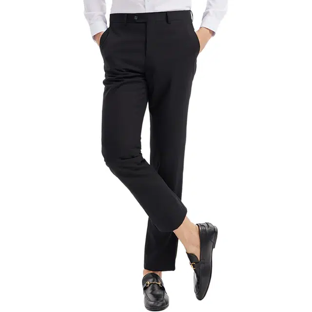 才子 纯色拉链透气百搭商务西装裤 男款 深蓝色