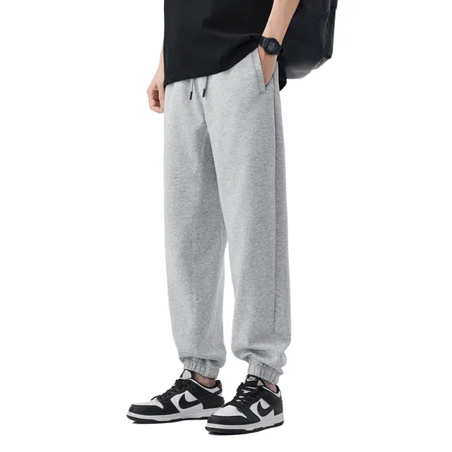 帝狼牛 纯色简约基础款系带柔软舒适透气百搭中腰宽松束脚休闲裤 男女同款