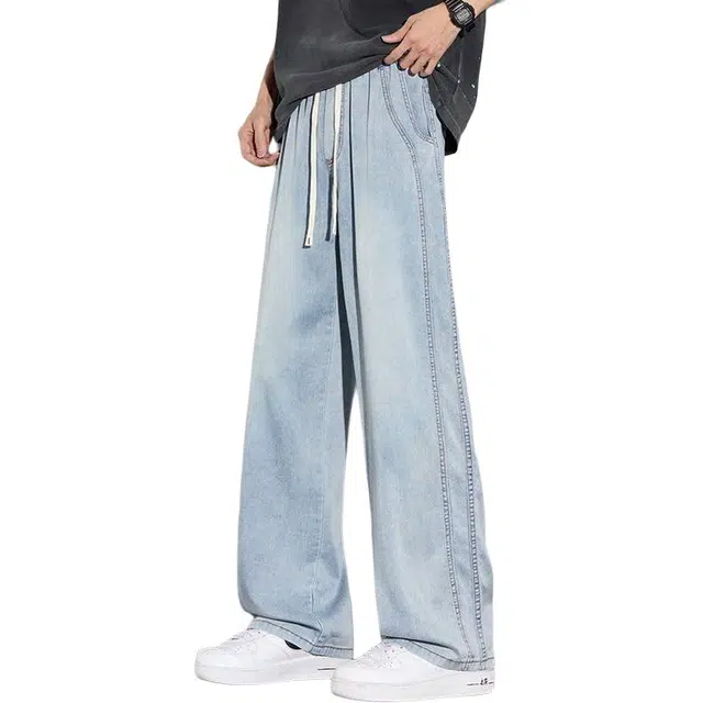 隐狼世家 夏季薄款宽松直筒复古潮牌透气阔腿长裤牛仔裤 男款