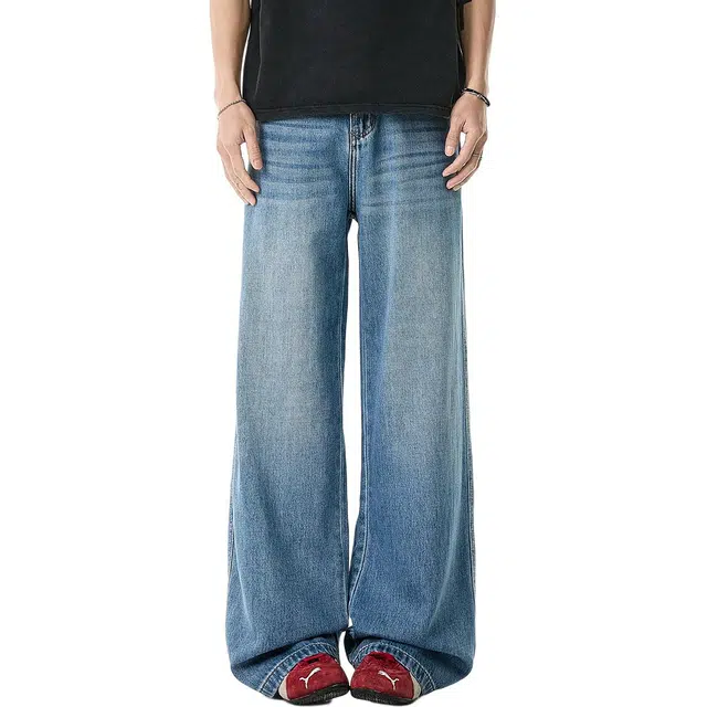 米素力 天丝微喇叭高级感宽松中腰长裤牛仔裤 男款