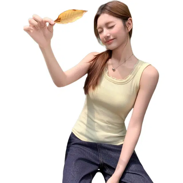 沐晓欣 蕾丝拼接吊带女高级感修身无袖内搭上衣背心 女款