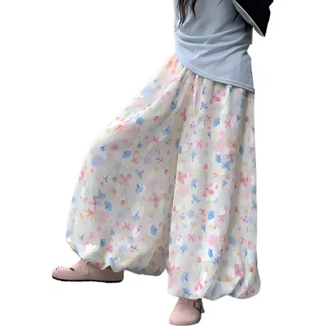 水中花 碎花适中合身阔腿休闲裤 女款