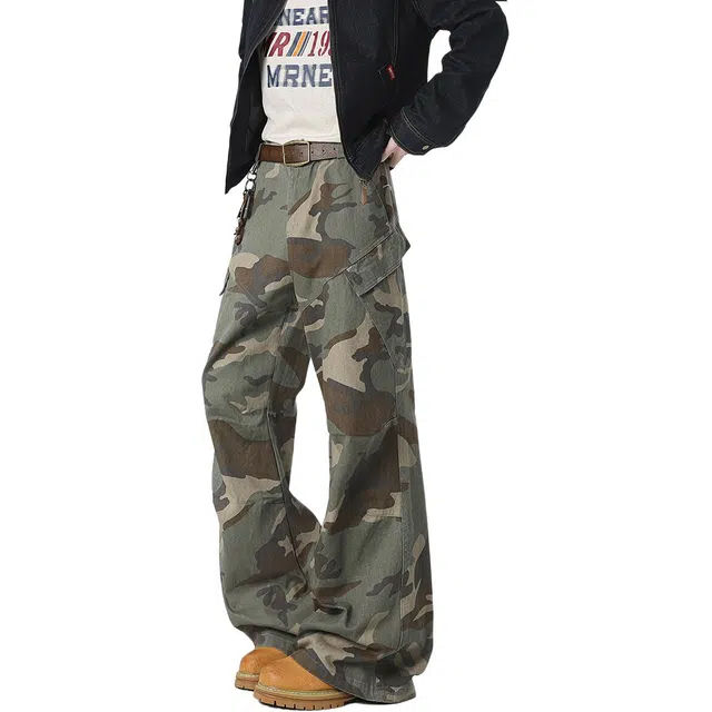 黑马漫画 工装美式复古高街潮流宽松阔腿休闲裤 男女同款 迷彩