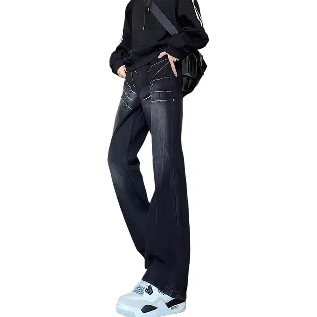 地界二 美式高街设计感闪电纹多种版型裤子 宽松显高百搭牛仔裤 男女同款