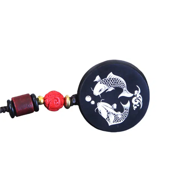 舞依翡 镶银国风双鱼钥匙扣文玩配饰镶嵌相濡以沫挂饰科檀镶铜 紫光檀 挂件 男女同款情侣款