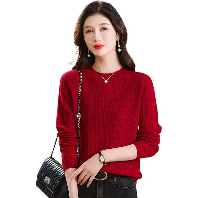 恒源祥 圆领合身纯色长袖针织衫 女款