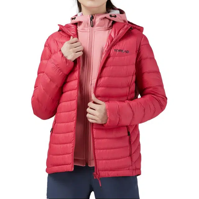 探路者 城市户外系列 鸭绒防风保暖羽绒服 女款 胭脂红
