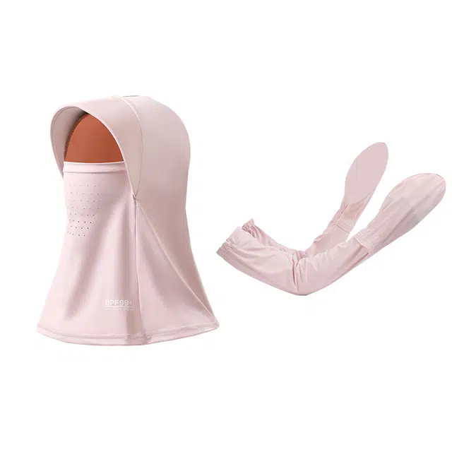 南极人 遮全脸口罩护颈帽子一体头套遮阳帽防紫外线脸罩夏季骑行开车遮阳冰丝袖套手套宽松冰袖加长护臂手袖冰凉透气 氨纶 防晒面罩 女款