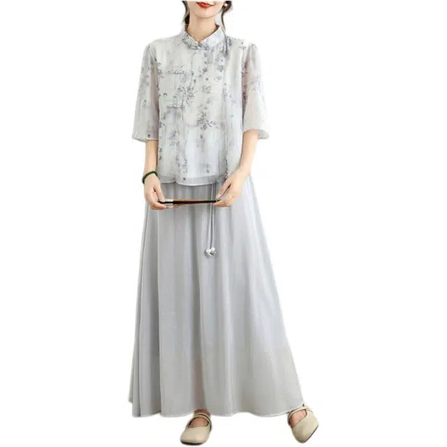 丝絮丝绸 百搭简约舒适时尚通勤裙装套装 女款