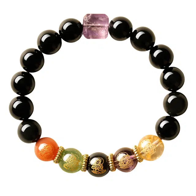 子婳 五路财神招财旺运财源广进水晶转运新中式复古国潮时尚精致高级感#好运 黑曜石 手串 男女同款情侣款