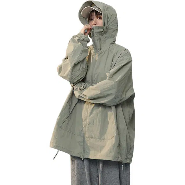 木林森 纯色连帽薄款拉链防晒服 女款