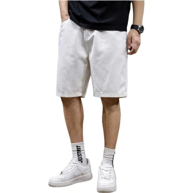 吉肯蒂 潮牌潮流百搭中裤马裤纯色牛仔短裤 男款