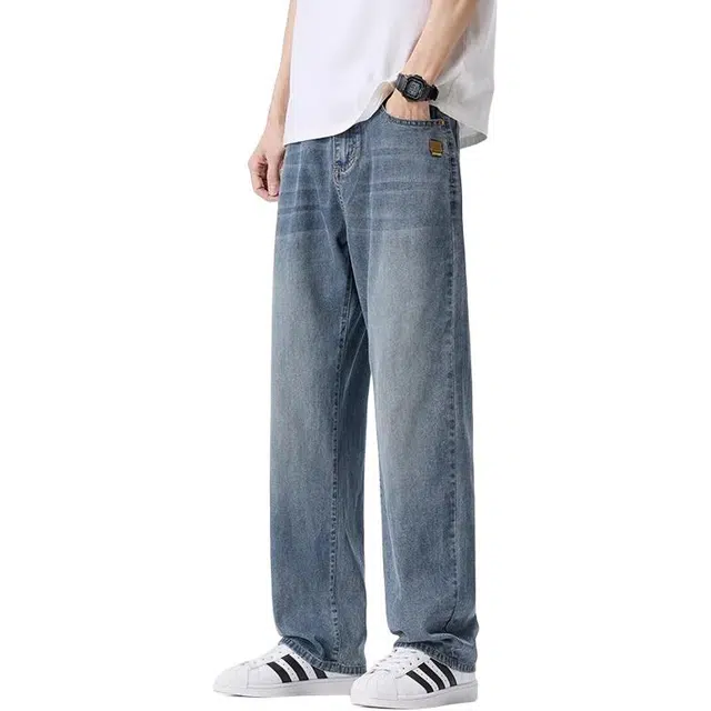 童先森 薄款美式高街渐变宽松直筒休闲裤牛仔裤 男款