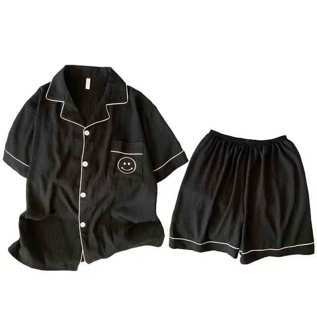 俏韵 翻领夏季云朵棉短袖短裤简约休闲印花大码家居服可外穿睡衣套装 男款