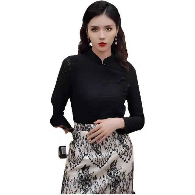 四美子 蕾丝立领长袖衬衫 女款 月夜集