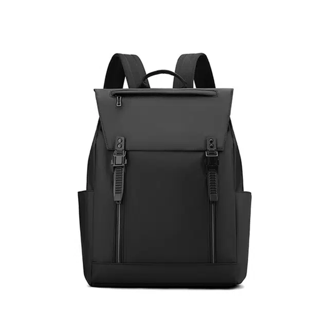 老人头 时尚百搭通勤纯色潮流 织物 背包双肩包 男款 黑色