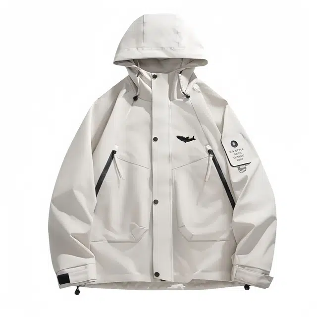 大白鲨 连帽型宽松山系登山服潮牌情侣露营登山休闲夹克外套 男款