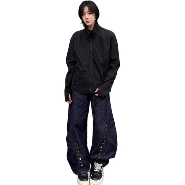 黑马漫画 网眼透气速干衣美式立领户外徒步登山衣防晒服 男女同款