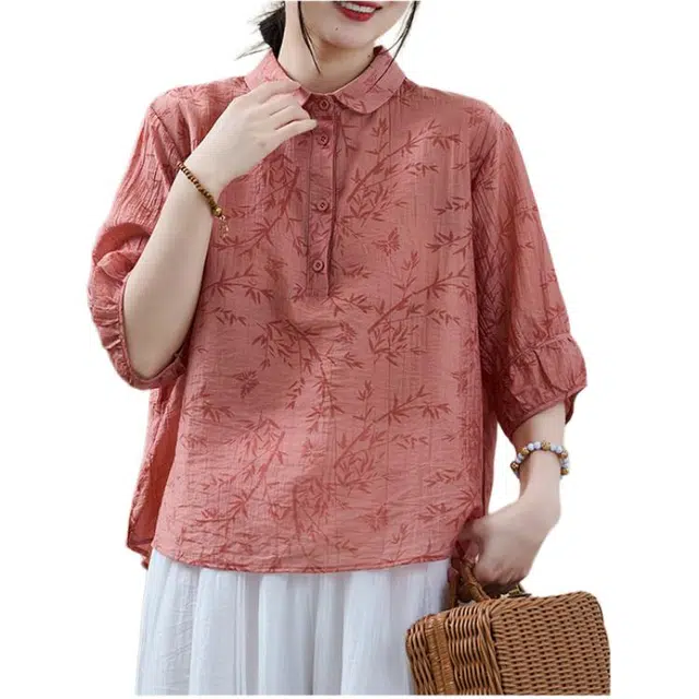 丝絮丝绸 翻领设计洋气复古显瘦遮肉薄款短袖衬衫 女款