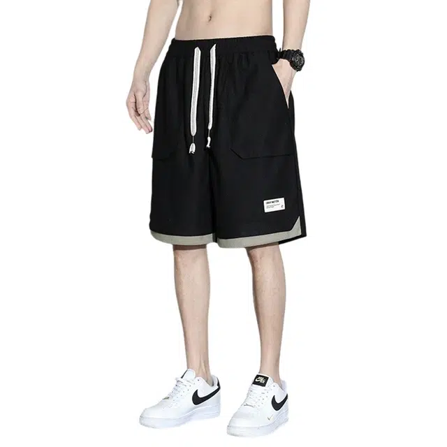 顶峰保罗 无性别主义潮牌痞帅简约时尚运动五分宽松大码百搭薄款透气弹力松紧腰休闲短裤 男女同款