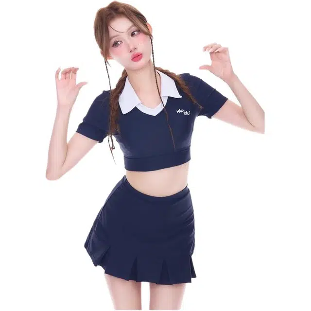 木清清 学生少女分体式运动保守可爱日系女孩泡温泉泳衣套装 女款