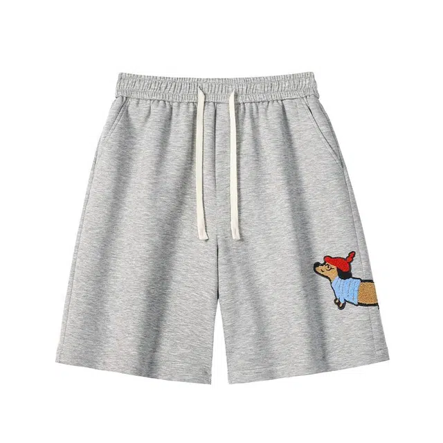 童先森 美式腊肠狗刺绣运动百搭休闲短裤 男款