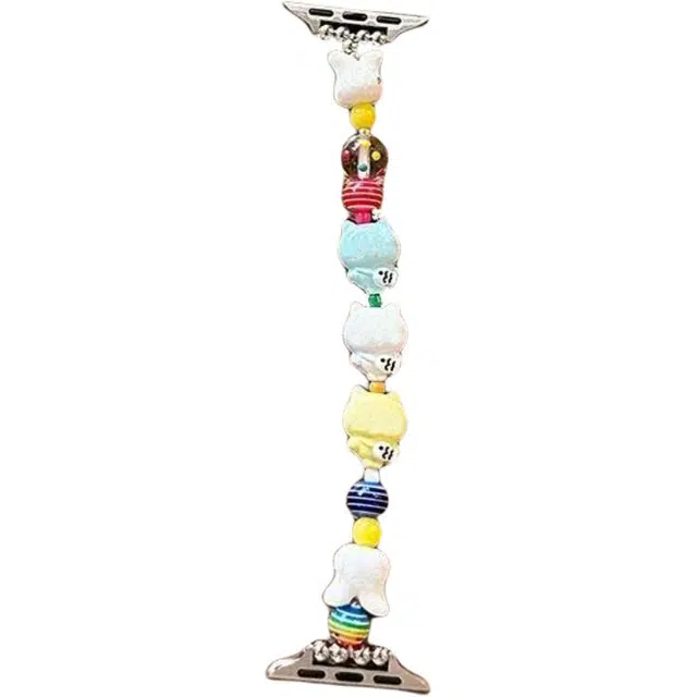 老佳 表带 苹果适用 串珠材质 彩色小熊串珠表带男女通用