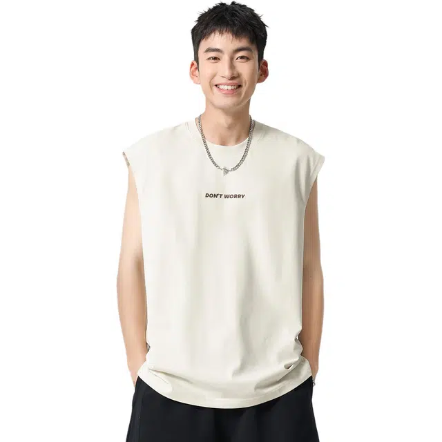 米素力 透气印花英文圆领无袖背心 男款