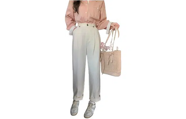 花栗鼠小姐 纯色拉链高腰长款休闲裤 女款