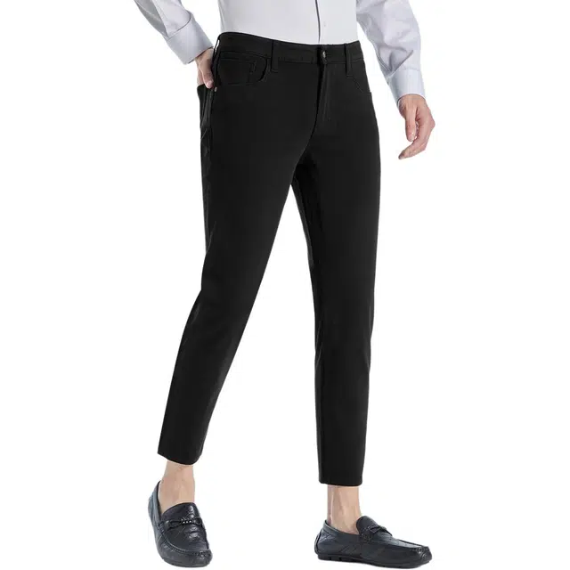 利郎 科技四面弹九分裤商务休闲水洗棉款修身极简风小脚牛仔裤 男款 黑