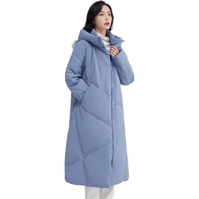 鸭鸭 纯色长款连帽加厚长袖羽绒服 女款
