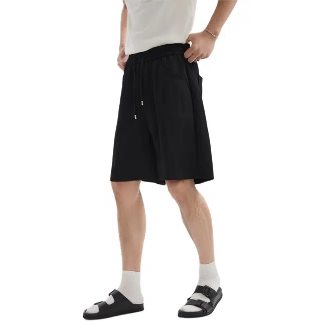 独驰 纯色透气薄款男美式速干裤宽松抗皱系带五分裤休闲短裤 男女同款