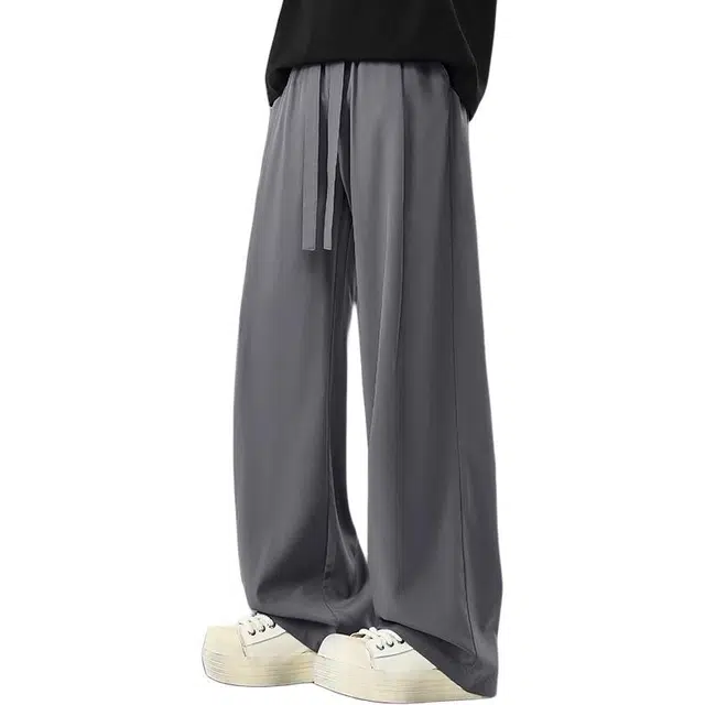 童先森 潮牌褶皱高级感宽松阔腿裤子纯色垂感直筒裤休闲裤 男款