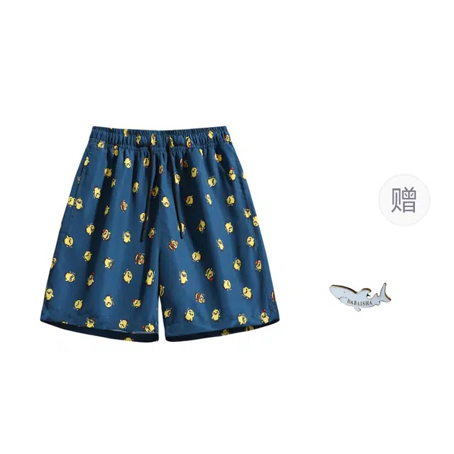 大白鲨 印花运动裤宽松裤子速干裤沙滩裤五分裤冰丝篮球裤休闲短裤 男款