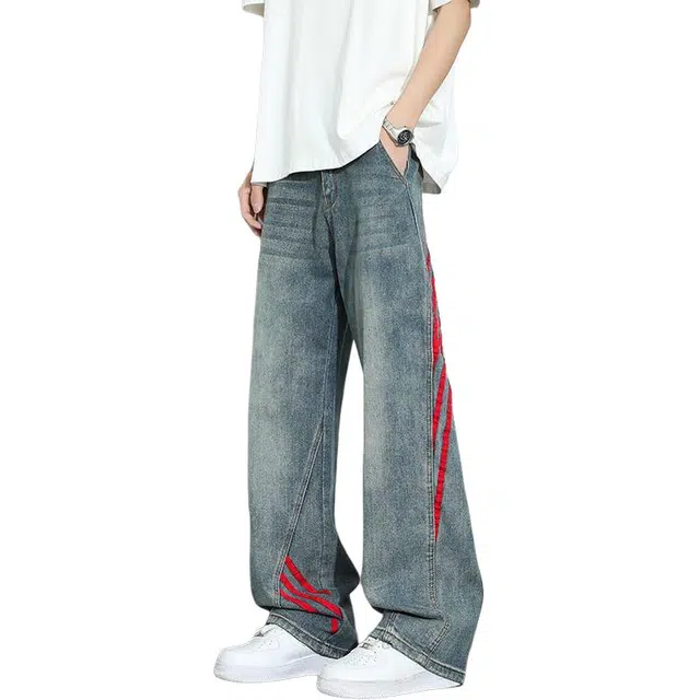 童先森 美式复古舒适简约直筒牛仔裤 男款