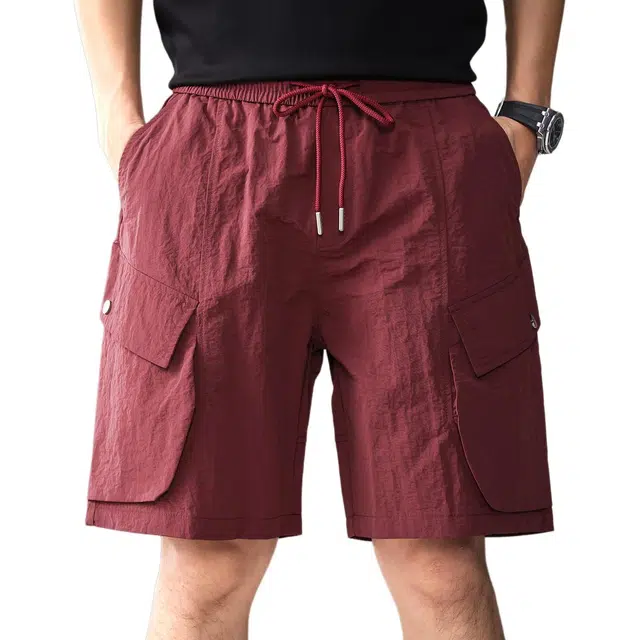 贵色 纯色潮牌痞帅宽松大码薄款速干休闲五分裤美式复古百搭耐磨高街风格系带五分工装短裤 男女同款