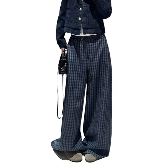 徐百货 美式高个子加长格纹阔腿裤宽松百搭直筒垂感拖地长裤休闲裤 男女同款